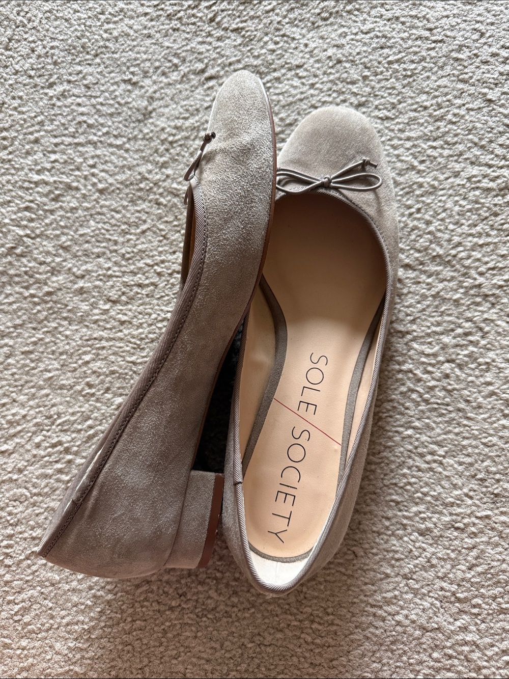 Sole Society Taupe Suede Bow Ballet Flats Anastasi Women’s size 8
